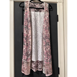 Women's Voice of California Cardigan M Pink Floral Lace Sleeveless